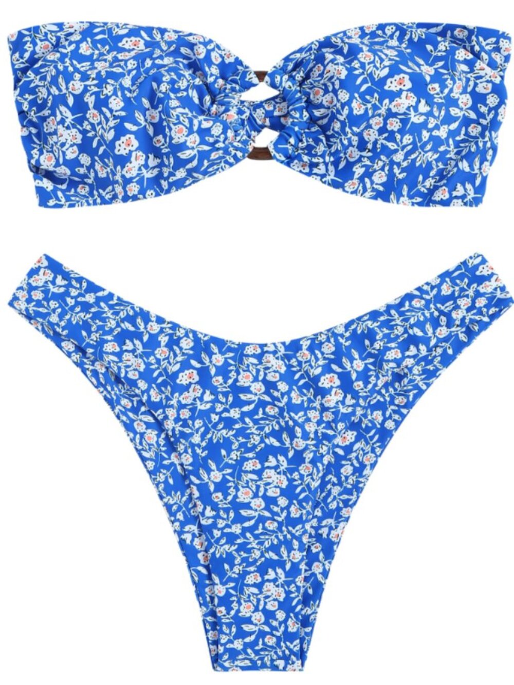 Women's Bandeau Bikini O Ring Strapless High Cut Two Piece Swimsuit